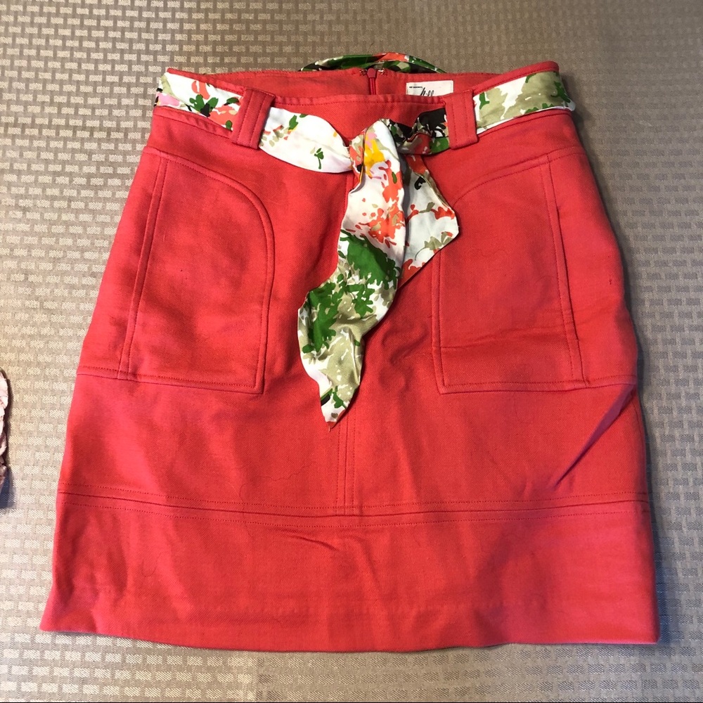 milly coral pink red skirt with scarf belt